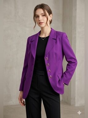 Vtg John Meyer Of Norwich Women’s 14 Purple Long Blazer Suit Jacket XL Classic